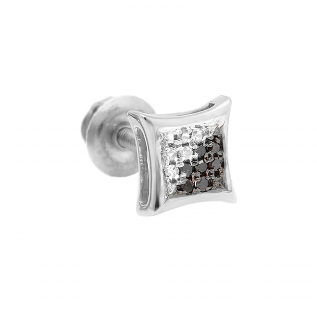 0.05 Carat (ctw) Round Black & White Diamond Kite Shape Stud Earring 18K White Gold (1 Pc Only)