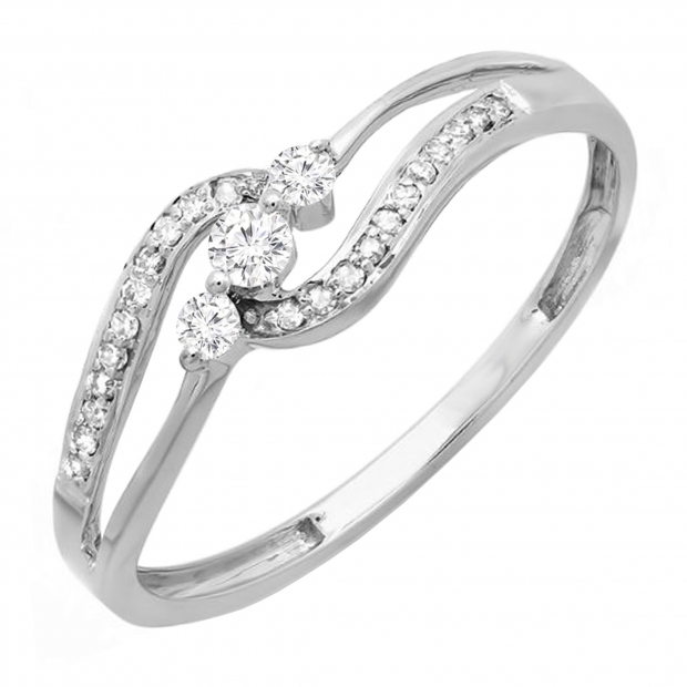 0.20 Carat (ctw) Round White Diamond Ladies 3 stone Engagement Promise Ring 1/5 CT 10K White Gold