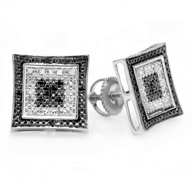 0.15 Carat (ctw) 14K White Gold Black & White Round Diamond Micro Pave Setting Kite Shape Stud Earrings