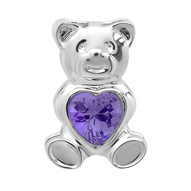 Sterling Silver Ladies Teddy Bear With Violet CZ Cubic Zirconia Pendant