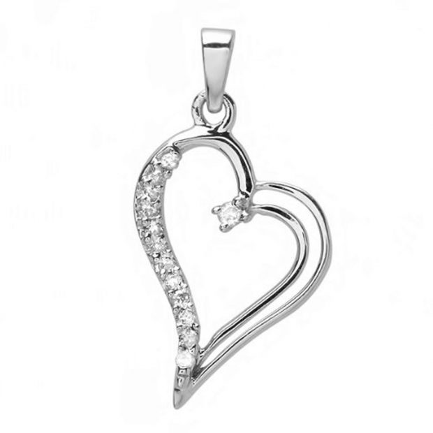 0.05 Carat (ctw) Sterling Silver White Round Diamond Ladies Heart Pendant