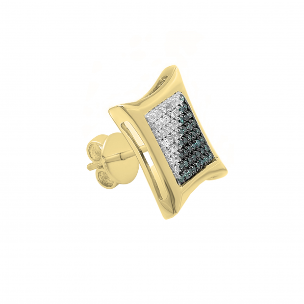 0.19 Carat (ctw) Round White & Blue Diamond Kite Shape Stud Earring, 18K Yellow Gold (Only 1Pc)