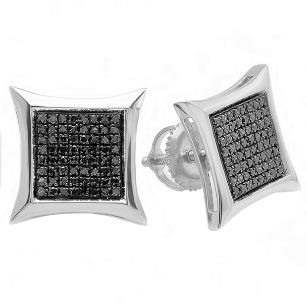 0.38 Carat (ctw) 10K White Gold Black Round Diamond Micro Pave Setting Kite Shape Stud Earrings