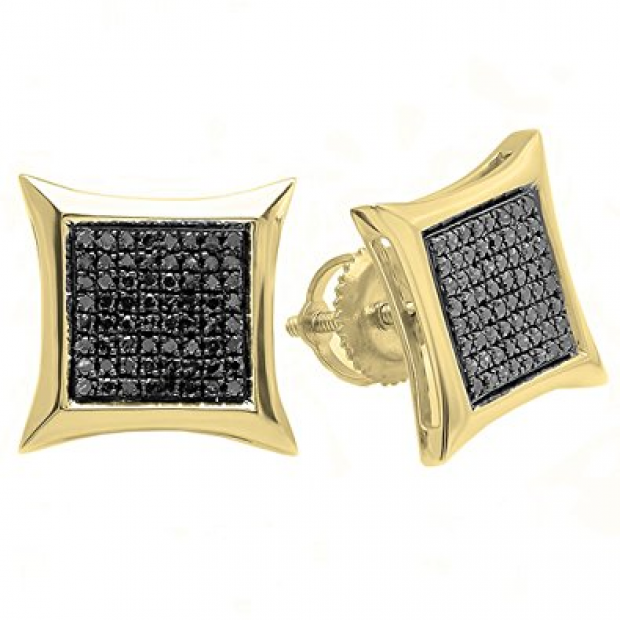 0.38 Carat (ctw) 14K Yellow Gold Black Round Diamond Micro Pave Setting Kite Shape Stud Earrings