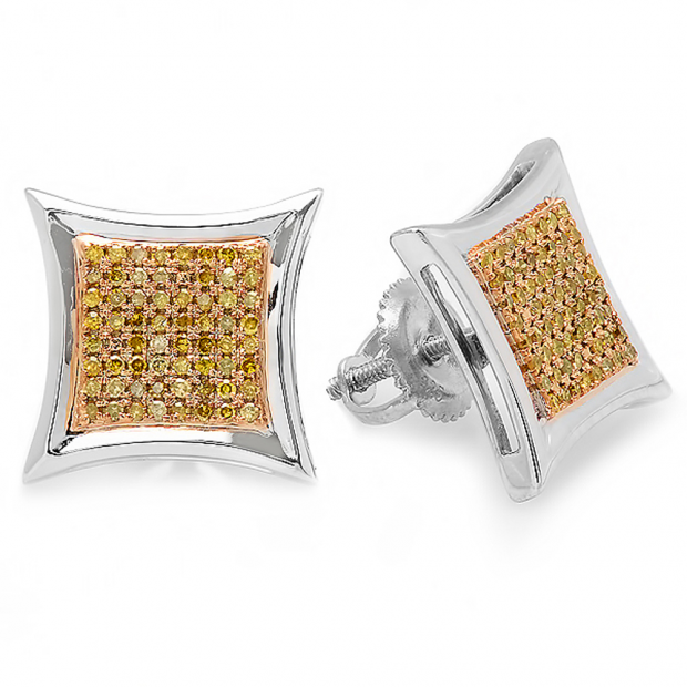 0.38 Carat (ctw) 10K White Gold Yellow Round Diamond Micro Pave Setting Kite Shape Stud Earrings