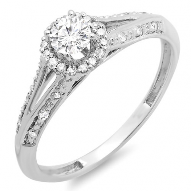 0.40 Carat (ctw) 14k White Gold Round Diamond Ladies Engagement Halo Style Split Shank Bridal Ring