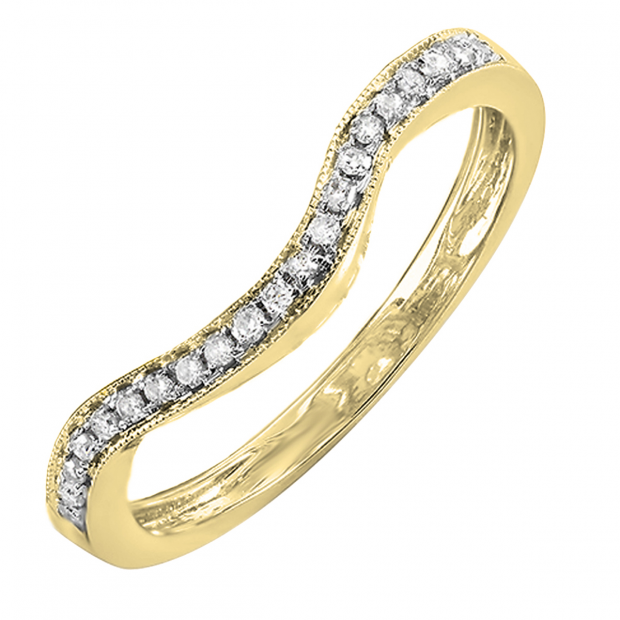 0.15 Carat (ctw) 10K Yellow Gold Round Cut White Diamond Ladies Anniversary Wedding Stackable Band Contour Guard Ring