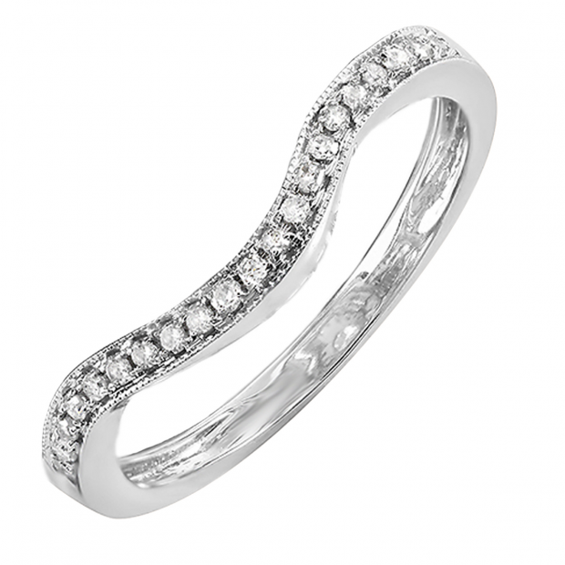 0.15 Carat (ctw) 14K White Gold Round Cut White Diamond Ladies Anniversary Wedding Stackable Band Contour Guard Ring