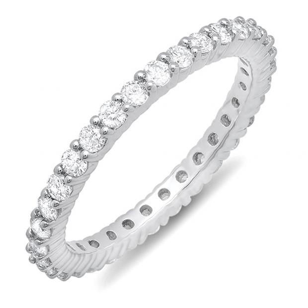 1.00 Carat (ctw) 14k White Gold Round Diamond Ladies Eternity Anniversary Stackable Ring Wedding Band