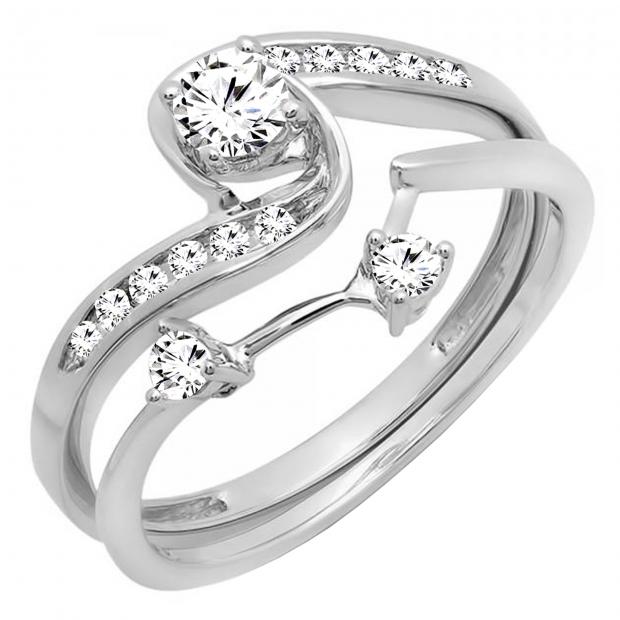 0.25 Carat (ctw) 14K White Gold Round Diamond Ladies Swirl Bridal Semi Mount Engagement Ring Matching Band Set 1/4 CT (No Center Stone)