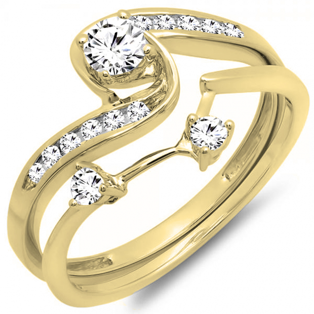 0.50 Carat (ctw) 14k Yellow Gold Round Diamond Ladies Swirl Bridal Engagement Ring Matching Band Set 1/2 CT
