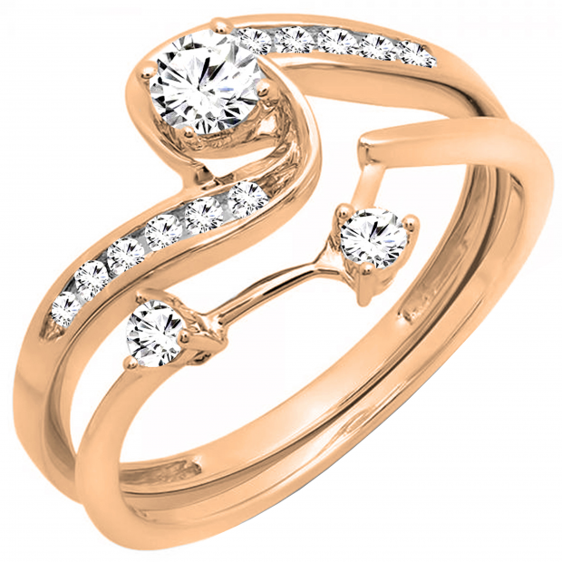 0.50 Carat (ctw) 10k Rose Gold Round Diamond Ladies Swirl Bridal Engagement Ring Matching Band Set 1/2 CT