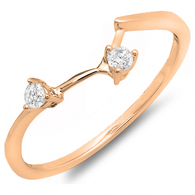 0.10 Carat (ctw) 14K Rose Gold Round Diamond Ladies Anniversary Wedding Ring Matching Guard Band 1/10 CT