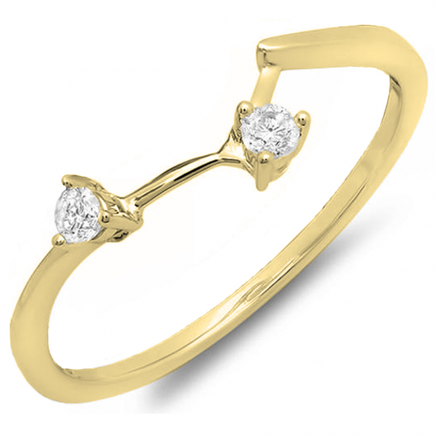 0.10 Carat (ctw) 10K Yellow Gold Round Diamond Ladies Anniversary Wedding Ring Matching Guard Band 1/10 CT