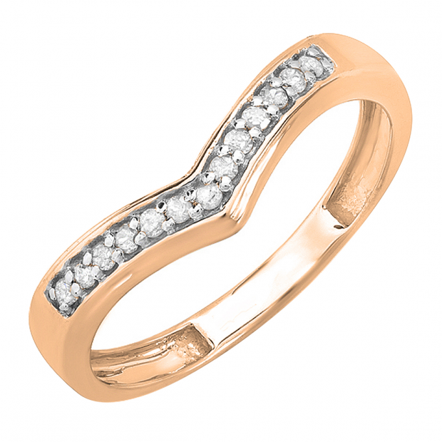 0.15 Carat (ctw) 18K Rose Gold Round Real Diamond Wedding Stackable Band Anniversary Guard Chevron Ring