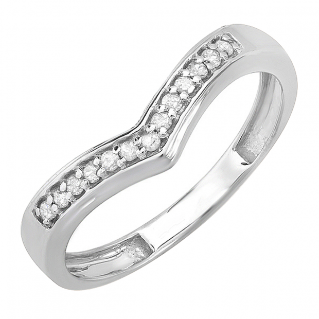 0.15 Carat (ctw) 10K White Gold White Round Real Diamond Wedding Stackable Band Anniversary Guard Chevron Ring