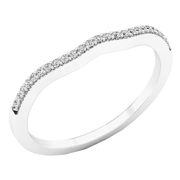 0.10 Carat (ctw) 10K White Gold Round Diamond Ladies Stackable Wedding Contour Band 1/10 CT