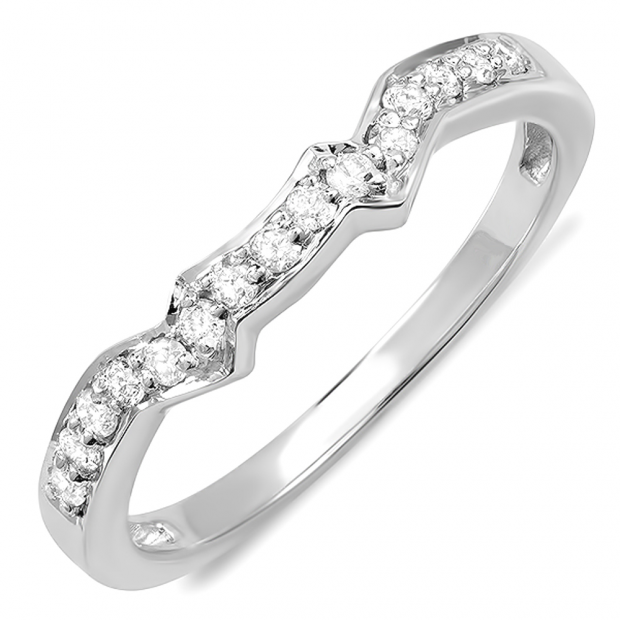 0.20 Carat (ctw) 14K White Gold Round Diamond Ladies Anniversary Wedding Matching Band Guard Ring 1/5 CT