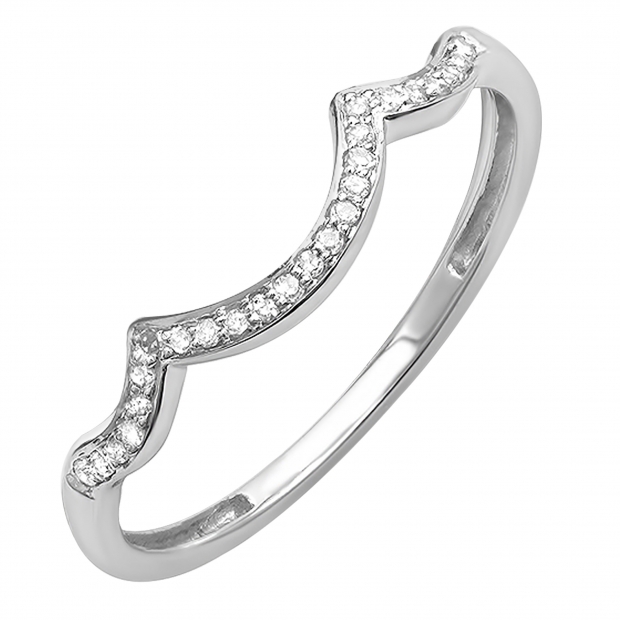 0.10 Carat (ctw) 10K White Gold Round Cut Diamond Ladies Stackable Anniversary Wedding Contour Band Guard Ring 1/10 CT