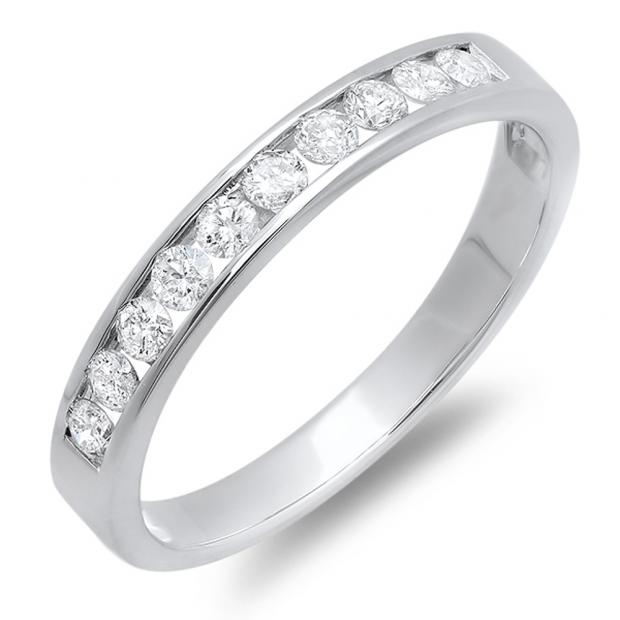 0.40 Carat (ctw) 14K White Gold Round Diamond Ladies Anniversary Wedding Stackable Ring Band