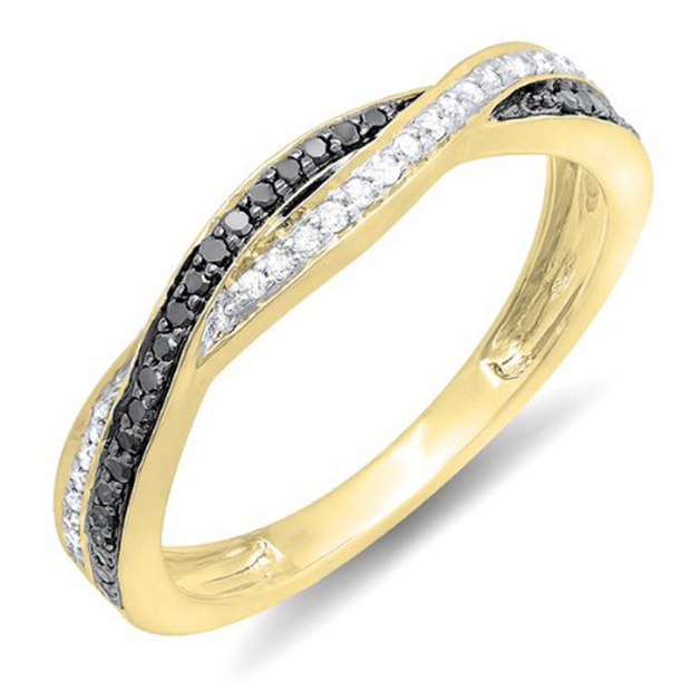 0.25 Carat (ctw) 10K Yellow Gold Round Black & White Diamond Anniversary Wedding Band Swirl Matching Ring 1/4 CT