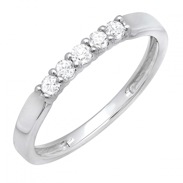 0.25 Carat (ctw) 10k White Gold Round Diamond 5 Stone Ladies Anniversary Wedding Band Ring 1/4 CT