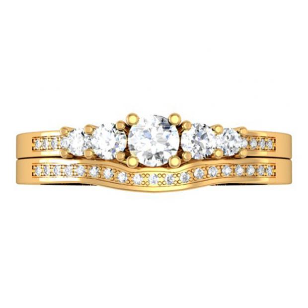 0.45 Carat (ctw) Round Diamond Ladies 5 Stone Bridal Engagement Ring Matching Band Set 1/2 CT 14K Yellow Gold