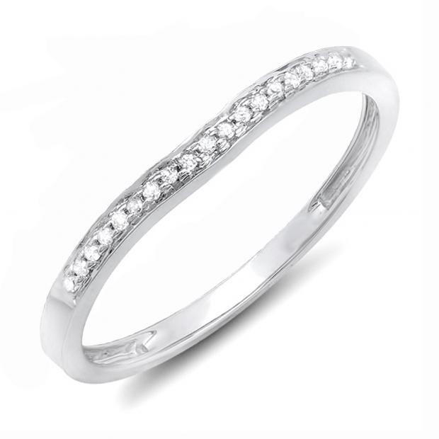 0.10 Carat (ctw) 10K White Gold Round Diamond Ladies Anniversary Wedding Matching Band Stackable Ring 1/10 CT