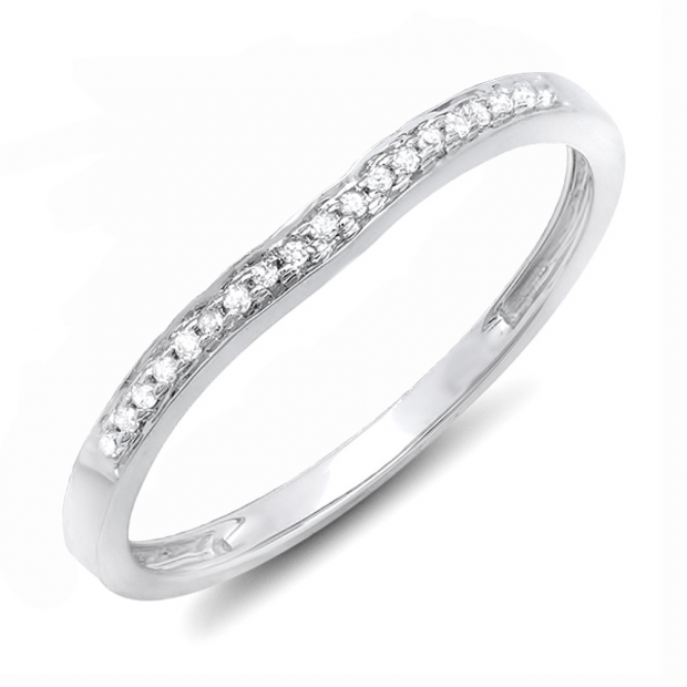 0.10 Carat (ctw) 14K White Gold Round Diamond Ladies Anniversary Wedding Matching Band Stackable Ring 1/10 CT