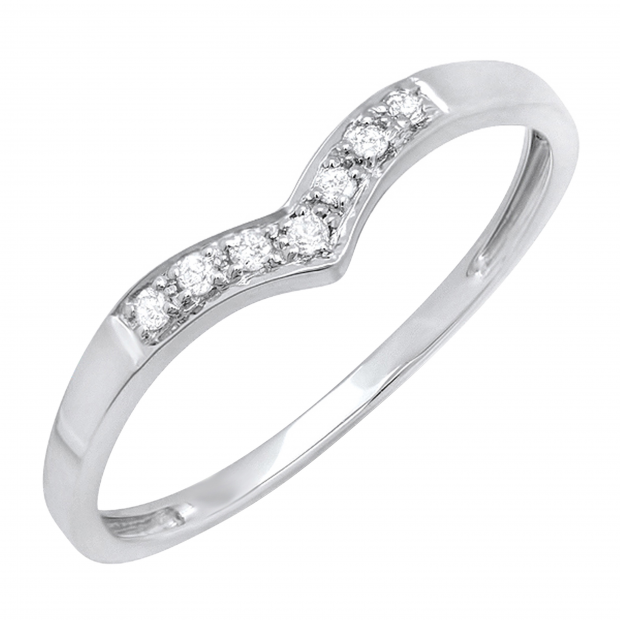0.10 Carat (ctw) Round Diamond Ladies 7 Stone Wedding Guard Chevron Band 1/10 CT 14K White Gold