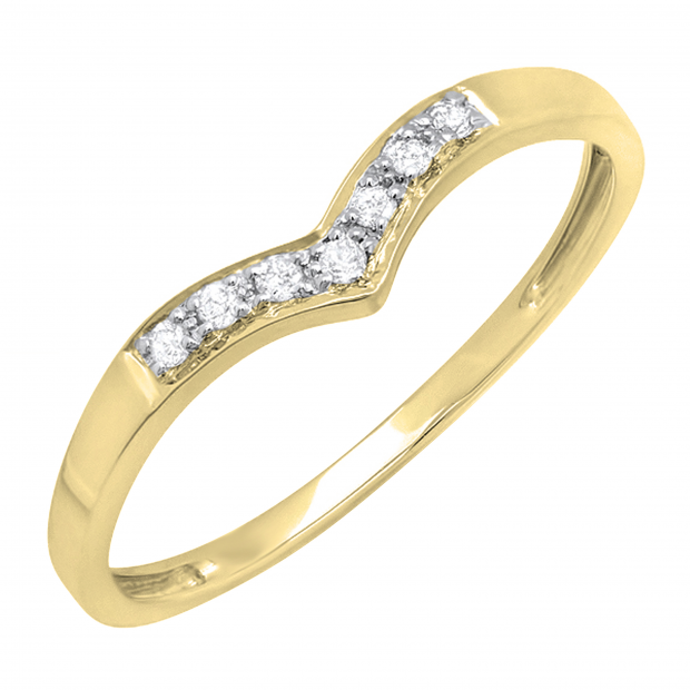 0.10 Carat (ctw) Round Diamond Ladies 7 Stone Wedding Guard Chevron Band 1/10 CT 10K Yellow Gold