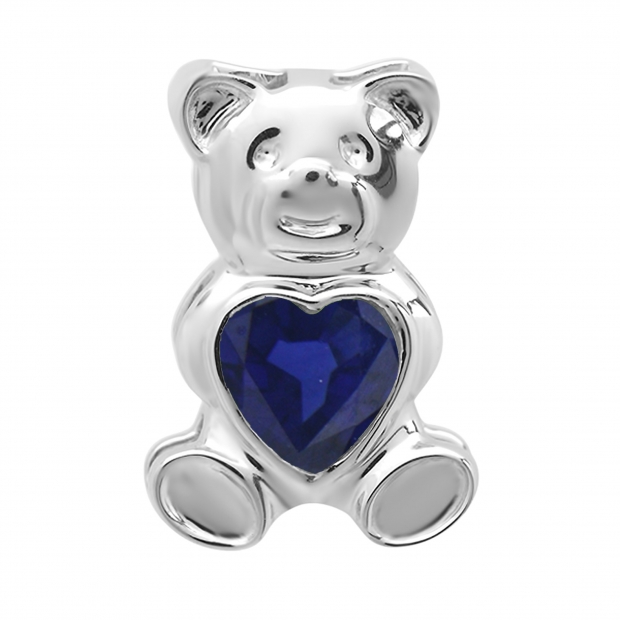 Sterling Silver Ladies Teddy Bear With Blue CZ Cubic Zirconia Pendant