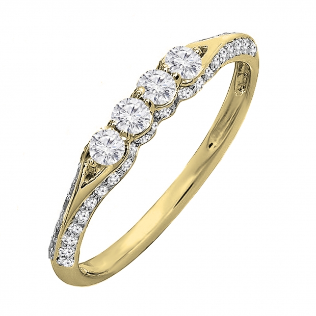 0.50 Carat (ctw) Round White Diamond Ladies Stackable Wedding Ring 1/2 CT 14K Yellow Gold