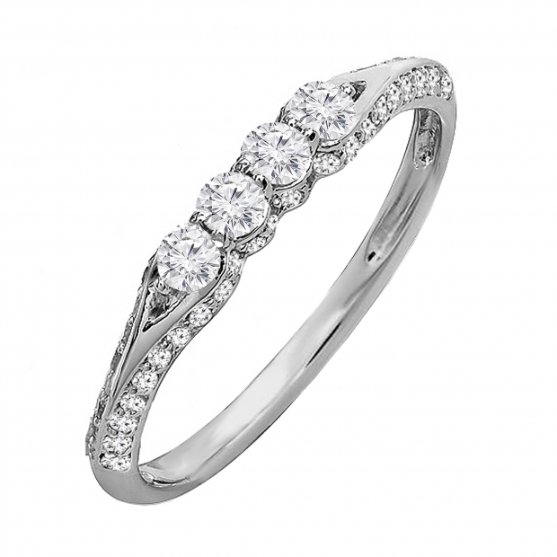 0.50 Carat (ctw) Round White Diamond Ladies Stackable Wedding Ring 1/2 CT 14K White Gold