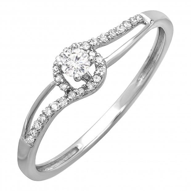 Round White Diamond Solitaire Split Shank Engagement Ring for Women (0.16 ctw, Color I-J, Clarity I2-I3) in 10K White Gold