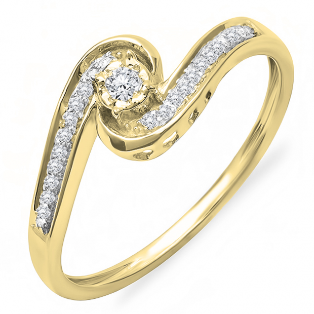 0.15 Carat (ctw) 14k Yellow Gold Round Diamond Ladies Swirl Promise Engagement Ring