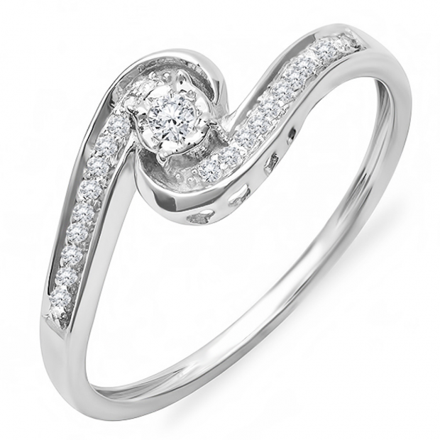 0.15 Carat (ctw) 18k White Gold Round Diamond Ladies Swirl Promise Engagement Ring