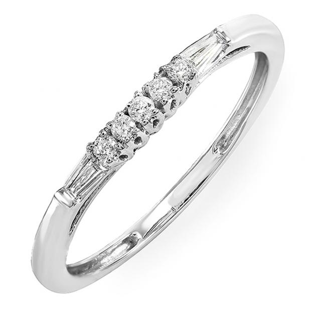 0.13 Carat (ctw) 10K White Gold Round & Baguette Cut Diamond Ladies Anniversary Wedding Stackable Guard Band