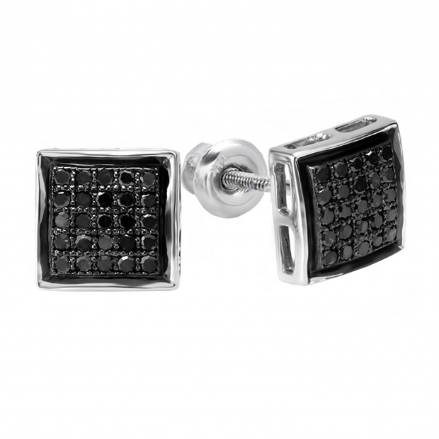 0.25 Carat (ctw) 14K White Gold Black Round Diamond Ladies Mens Unisex Hip Hop Micro Pave Stud Earrings 1/4 CT