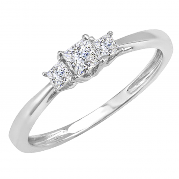 0.33 Carat (ctw) 14k White Gold Princess Diamond Ladies Bridal 3 Stone Engagement Ring