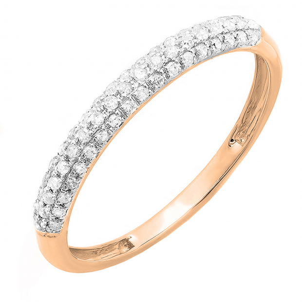 0.25 Carat (ctw) 10k Rose Gold Round Diamond Ladies Pave Anniversary Wedding Band Stackable Ring 1/4 CT