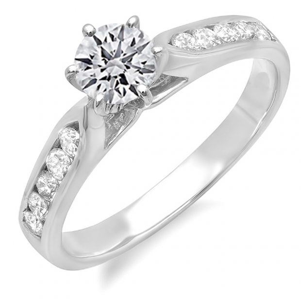 1.25 Carat (ctw) 14k White Gold Round Diamond Ladies Bridal Engagement Ring; Center 0.74 CT