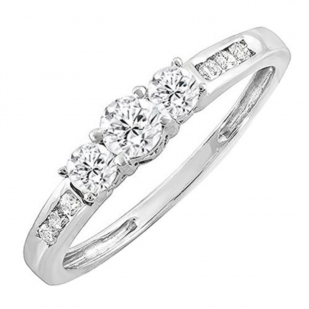 0.45 Carat (ctw) 14k White Gold Round Diamond Ladies 3 stone Engagement Bridal Ring