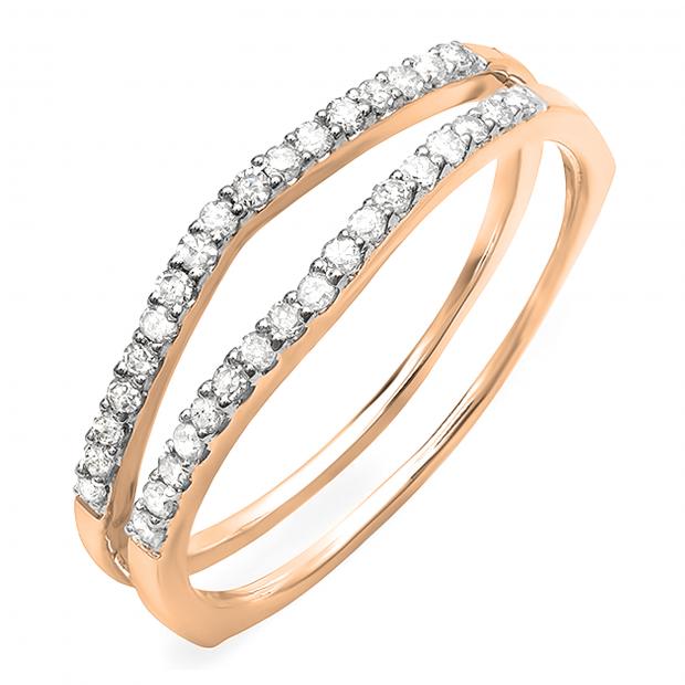 0.25 Carat (ctw) 14K Rose Gold Round White Diamond Ladies Anniversary Enhancer Guard Matching Wedding Band