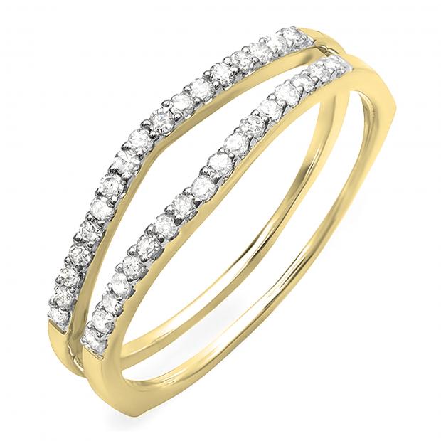 0.25 Carat (ctw) 14K Yellow Gold Round White Diamond Ladies Anniversary Enhancer Guard Matching Wedding Band