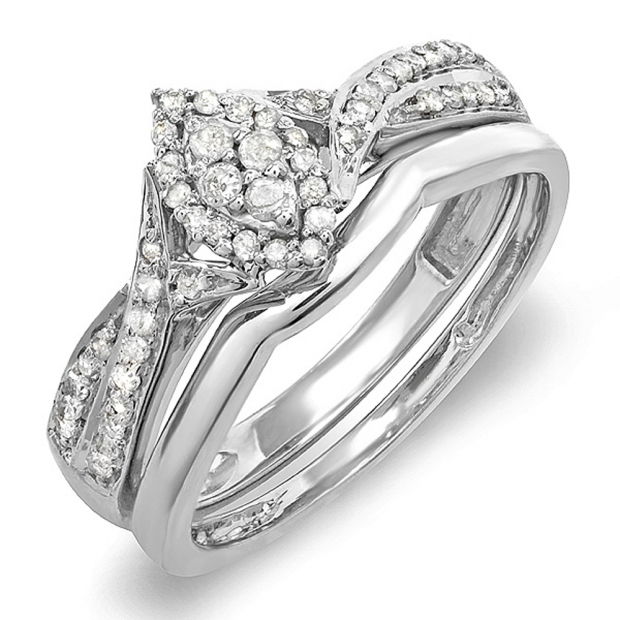 0.30 Carat (ctw) 10k White Gold Round Diamond Ladies Bridal Split Shank Marquise Shaped Engagement Ring Matching Band Wedding Set