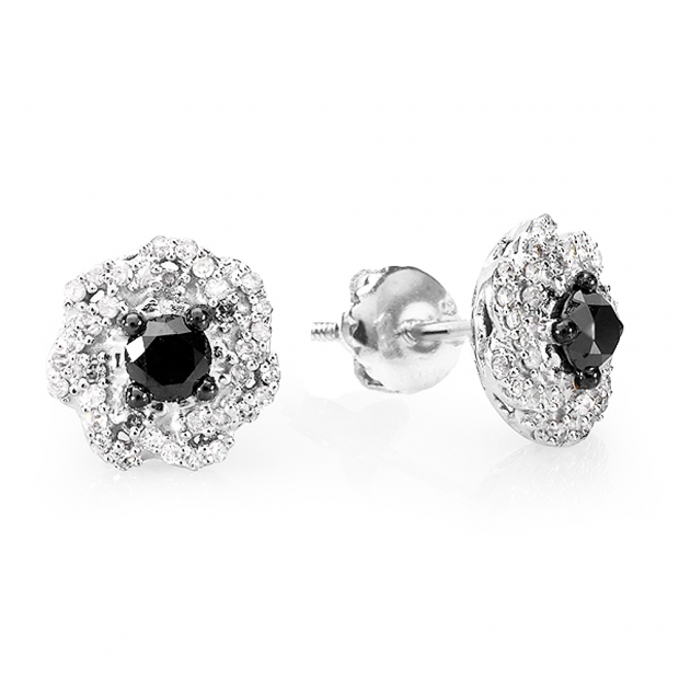 0.40 Carat (ctw) Sterling Silver Black & White Round Diamond Ladies Swirl Stud Earrings