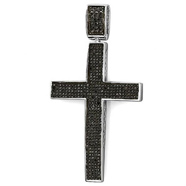 1.20 Carat (ctw) Sterling Silver Round Black Diamond Micro Pave Men