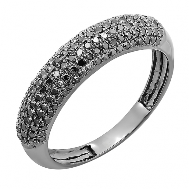 0.50 Carat (ctw) 14K Black Rhodium Plated White-Gold Round Black Diamond Ladies Anniversary Wedding Band 1/2 CT