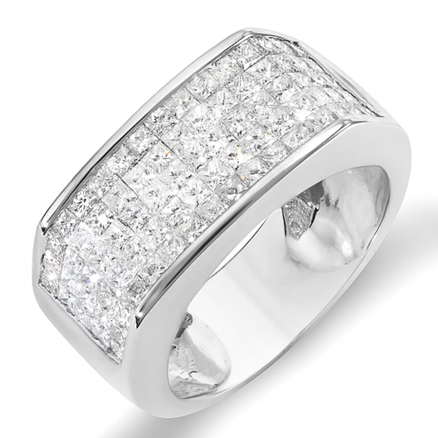 2.00 Carat (ctw) 14k White Gold Princess Invisible Set Diamond Men